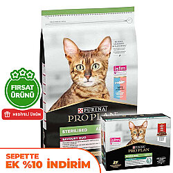 Pro Plan Kısırlaştırılmış Morina ve Alabalık Kedi Maması 10 Kg + Pro Plan Yaş Mama 85 Gr x 10 Adet - Pro Plan