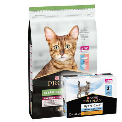 Pro Plan Kısırlaştırılmış Morina ve Alabalık Kedi Maması 10 Kg + Hydra Care Yaş Mama 75 Gr x 10 Adet - Pro Plan