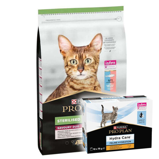 Pro Plan Kısırlaştırılmış Morina ve Alabalık Kedi Maması 10 Kg + Hydra Care Yaş Mama 75 Gr x 10 Adet - 2