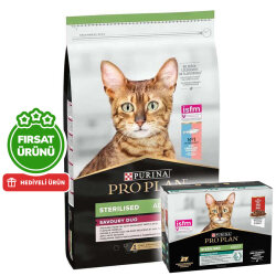 Pro Plan Kısırlaştırılmış Morina ve Alabalık Kedi Maması 10 Kg + Pro Plan Yaş Mama 85 Gr x 10 Adet - Pro Plan