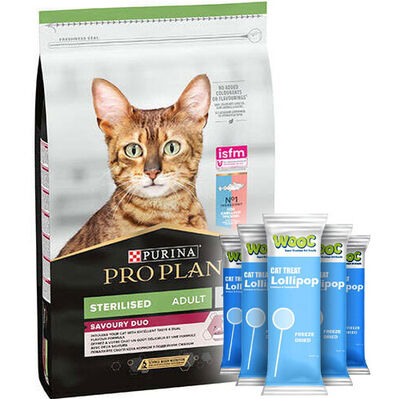 Pro Plan Kısırlaştırılmış Morina ve Alabalık Kedi Maması 10 Kg + 5 Adet Wooc Kedi Ödülü Lolipop