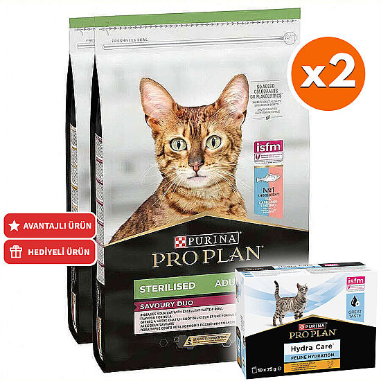 Pro Plan Kısırlaştırılmış Morina ve Alabalık Kedi Maması 10 Kg x 2 Adet + 3 Adet Hydra Care Yaş Mama - 1