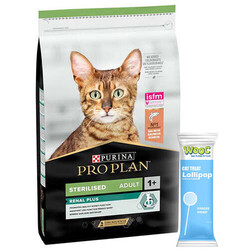 Pro Plan - Pro Plan Kısırlaştırılmış Somon Balıklı Kedi Maması 1,5 Kg + Wooc Kedi Ödülü Lolipop