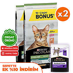 Pro Plan Kısırlaştırılmış Somon Balıklı Kedi Maması 10 + 2 Kg (Toplam 12 Kg) x 2 Adet + 35 Adet Pro Plan Hairball Pouch - Pro Plan