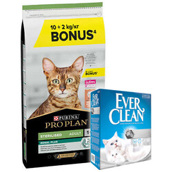 Pro Plan - Pro Plan Kısırlaştırılmış Somon Balıklı Kedi Maması 10 + 2 Kg (Toplam 12 Kg) + Everclean 10 Lt Kedi Kumu
