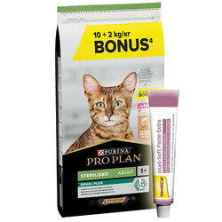 Pro Plan - Pro Plan Kısırlaştırılmış Somon Balıklı Kedi Maması 10 + 2 Kg (Toplam 12 Kg) + Gimcat Malt Soft Paste 100 Gr