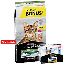 Pro Plan Kısırlaştırılmış Somon Balıklı Kedi Maması 10 + 2 Kg (Toplam 12 Kg) + Hydra Care Yaş Mama - Pro Plan