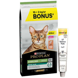 Pro Plan - Pro Plan Kısırlaştırılmış Somon Balıklı Kedi Maması 10 + 2 Kg (Toplam 12 Kg) + Gimcat UT Balance Paste