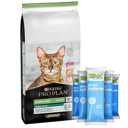 Pro Plan - Pro Plan Kısırlaştırılmış Somon Balıklı Kedi Maması 10 Kg + 5 Adet Wooc Kedi Ödülü Lolipop