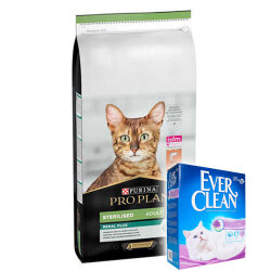 Pro Plan Kısırlaştırılmış Somon Balıklı Kedi Maması 10 Kg + Everclean 10 Lt Kedi Kumu - Pro Plan