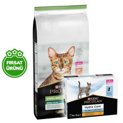 Pro Plan Kısırlaştırılmış Somon Balıklı Kedi Maması 10 Kg + Hydra Care Yaş Mama 75 Gr x 10 Adet - Pro Plan