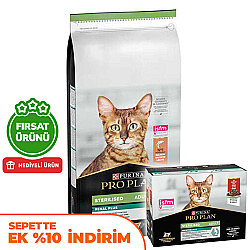 Pro Plan Kısırlaştırılmış Somon Balıklı Kedi Maması 10 Kg + Pro Plan Yaş Mama 85 Gr x 10 Adet - Pro Plan