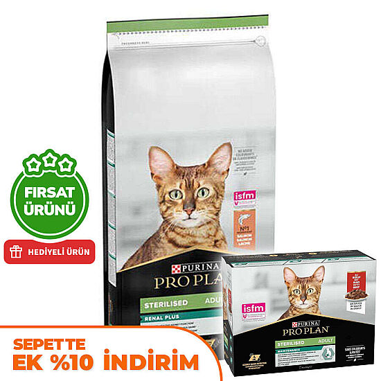 Pro Plan Kısırlaştırılmış Somon Balıklı Kedi Maması 10 Kg + Pro Plan Yaş Mama 85 Gr x 10 Adet - 1