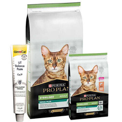 Pro Plan - Pro Plan Kısırlaştırılmış Somon Balıklı Kedi Maması 10 Kg + 3 Kg (Toplam 13 Kg) + Gimcat UT Balance Paste