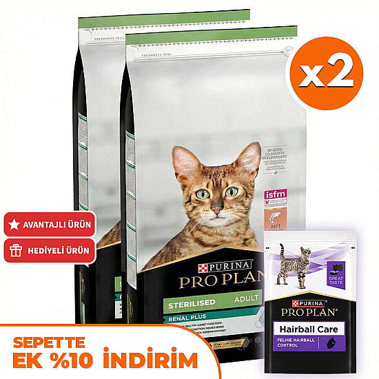 Pro Plan Kısırlaştırılmış Somon Balıklı Kedi Maması 10 Kg x 2 Adet + 35 Adet Pro Plan Hairball Pouch - 1