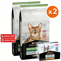 Pro Plan Kısırlaştırılmış Somon Balıklı Kedi Maması 10 Kg x 2 Adet + 3 Adet Hydra Care Yaş Mama - Pro Plan