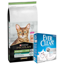 Pro Plan - Pro Plan Kısırlaştırılmış Somon Balıklı Kedi Maması 14 Kg + Everclean 10 Lt Kedi Kumu