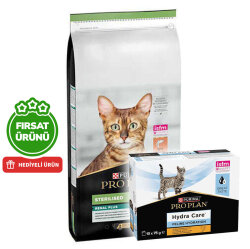 Pro Plan Kısırlaştırılmış Somon Balıklı Kedi Maması 14 Kg + Hydra Care Yaş Mama 75 Gr x 10 Adet - Pro Plan