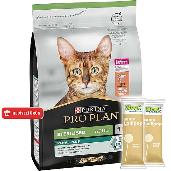 Pro Plan Kısırlaştırılmış Somon Balıklı Kedi Maması 3 Kg + 2 Adet Wooc Lolipop Ödül - 1