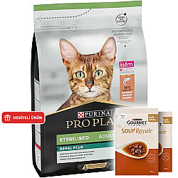 Pro Plan Kısırlaştırılmış Somon Balıklı Kedi Maması 3 Kg + 2 Adet Gourmet Çorba - Pro Plan