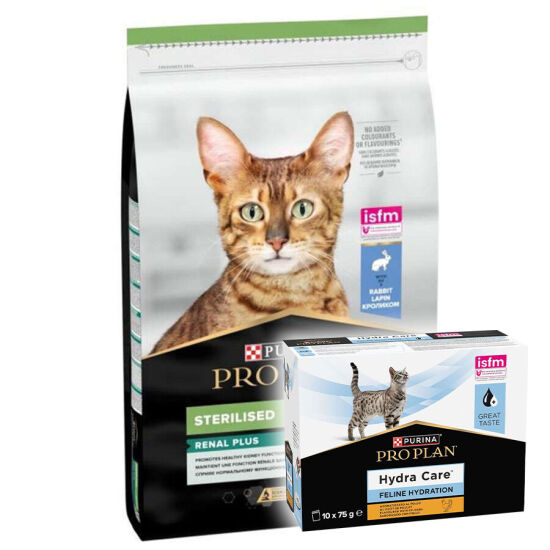 Pro Plan Kısırlaştırılmış Tavşanlı Kedi Maması 10 Kg + Hydra Care Yaş Mama 75 Gr x 10 Adet - 1