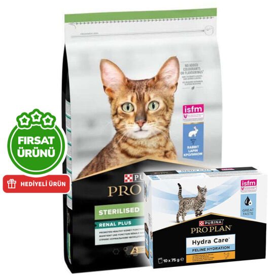 Pro Plan Kısırlaştırılmış Tavşanlı Kedi Maması 10 Kg + Hydra Care Yaş Mama 75 Gr x 10 Adet - 1
