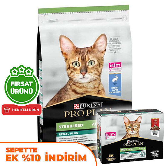 Pro Plan Kısırlaştırılmış Tavşanlı Kedi Maması 10 Kg + Pro Plan Yaş Mama 85 Gr x 10 Adet - 1