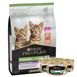 Pro Plan - Pro Plan Kitten Sterilised Somonlu Kısırlaştırılmış Yavru Kedi Maması 3 Kg + 3 Adet Pro Plan 85 Gr Yaş Mama