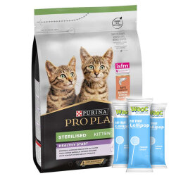 Pro Plan Kitten Sterilised Somonlu Kısırlaştırılmış Yavru Kedi Maması 3 Kg + 3 Adet Wooc Lolipop - Pro Plan