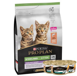 Pro Plan Kitten Sterilised Somonlu Kısırlaştırılmış Yavru Kedi Maması 3 Kg + 3 Adet Pro Plan 85 Gr Yaş Mama - Pro Plan