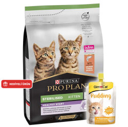 Pro Plan Kitten Sterilised Somonlu Kısırlaştırılmış Yavru Kedi Maması 3 Kg + Gimcat Kedi Pudingi 150 Gr - Pro Plan