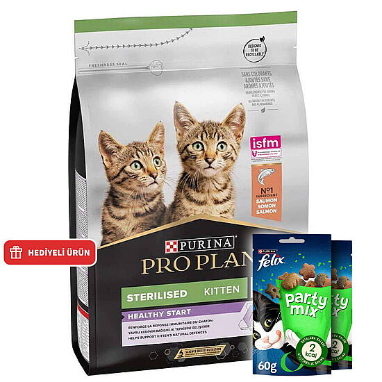 Pro Plan Kitten Sterilised Somonlu Kısırlaştırılmış Yavru Kedi Maması 3 Kg + 2 Adet Felix Party Mix Ödül - 1