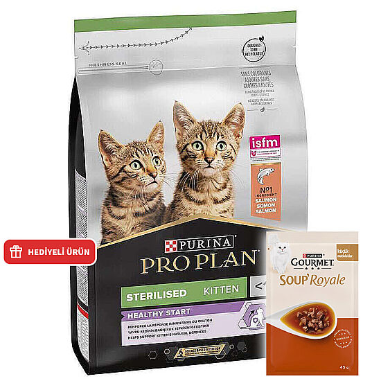 Pro Plan Kitten Sterilised Somonlu Kısırlaştırılmış Yavru Kedi Maması 3 Kg + 6 Adet Gourmet Çorba - 1
