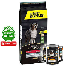 Pro Plan Kuzu Etli Hassas Sindirim Köpek Maması 14 + 2,5 Kg (Toplam 16,5 Kg) + 3 Adet Pro Plan Konserve 400 Gr - Pro Plan