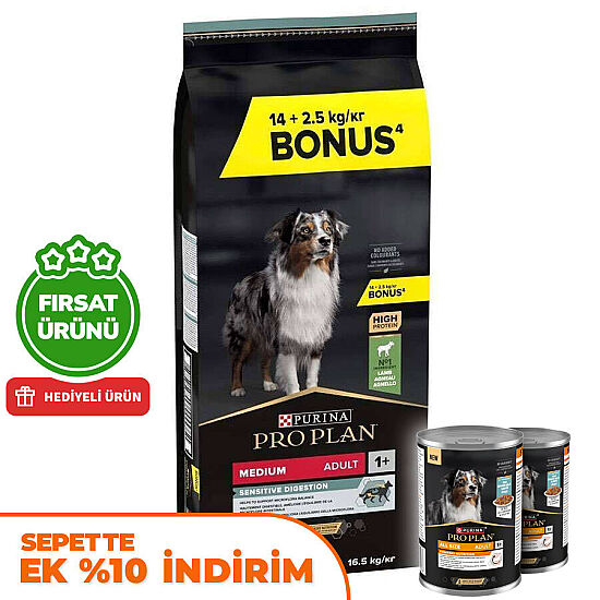 Pro Plan Kuzu Etli Hassas Sindirim Köpek Maması 14 + 2,5 Kg (Toplam 16,5 Kg) + 2 Adet Pro Plan Konserve 400 Gr - 1