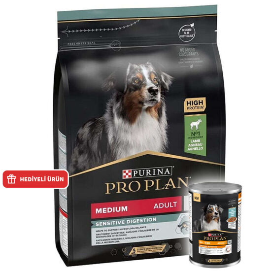 Pro Plan Kuzu Etli Hassas Sindirim Köpek Maması 3 Kg + Köpek Konservesi 400 Gr - 1