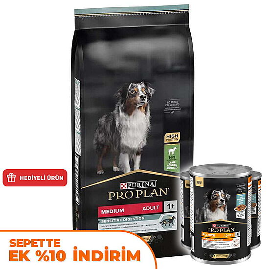 Pro Plan Kuzu Etli Hassas Sindirim Köpek Maması 10 Kg + 3 Adet Pro Plan Konserve 400 Gr - 1