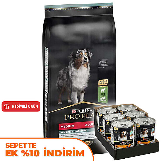 Pro Plan Kuzu Etli Hassas Sindirim Köpek Maması 10 Kg + 6 Adet Pro Plan Konserve 400 Gr - 1