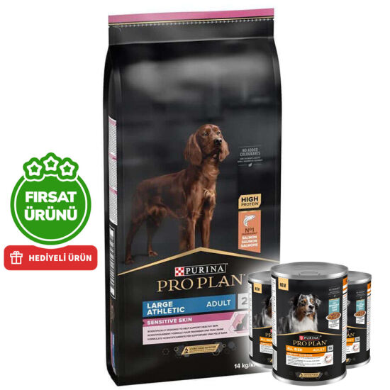 Pro Plan Large Athletic Sensitive Büyük Irk Somonlu Köpek Maması 14 Kg + 3 Adet Köpek Konservesi 400 Gr - 1