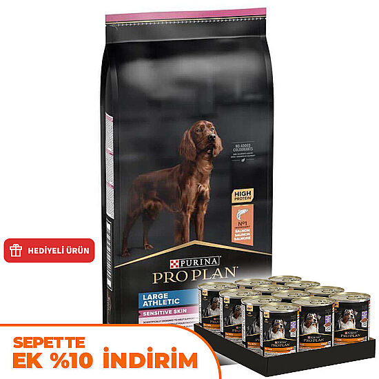 Pro Plan Large Athletic Sensitive Büyük Irk Somonlu Köpek Maması 14 Kg + 12 Adet Pro Plan Konserve 400 Gr - 1