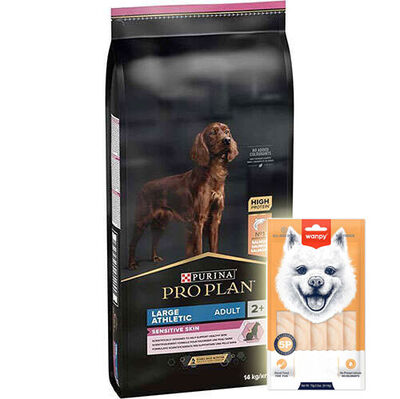 Pro Plan Large Athletic Sensitive Skin Büyük Irk Somonlu Köpek Maması 14 Kg + Wanpy Creamy Treat 5x14 Gr
