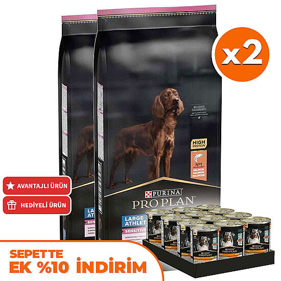 Pro Plan Large Athletic Sensitive Büyük Irk Somonlu Köpek Maması 14 Kg x 2 Adet + 12 Adet Pro Plan Konserve - 1