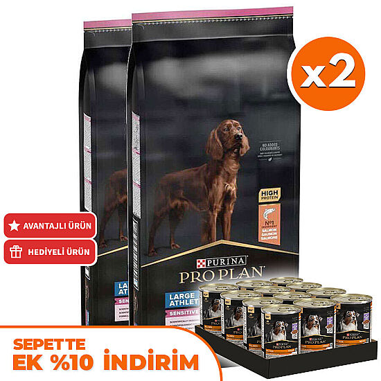 Pro Plan Large Athletic Sensitive Büyük Irk Somonlu Köpek Maması 14 Kg x 2 Adet + 36 Adet Pro Plan Konserve 400 Gr - 1