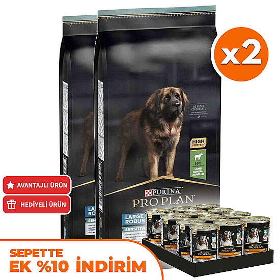 Pro Plan Large Robust Kuzu Etli Büyük Irk Köpek Maması 14 Kg x 2 Adet + 12 Adet Pro Plan Konserve - 1