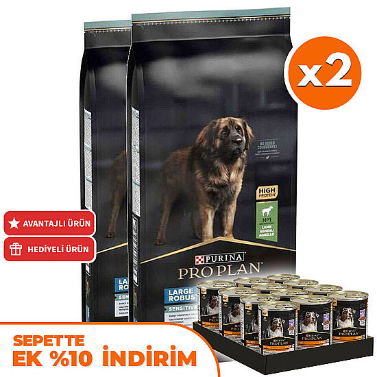 Pro Plan Large Robust Kuzu Etli Büyük Irk Köpek Maması 14 Kg x 2 Adet + 36 Adet Pro Plan Konserve 400 Gr - 1