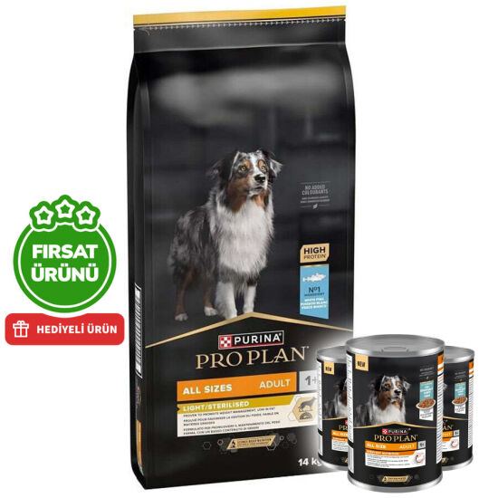 Pro Plan Light Sterilised Balıklı Kısırlaştırılmış Köpek Maması 14 Kg + 3 Adet Köpek Konservesi 400 Gr - 1