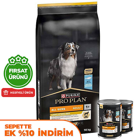 Pro Plan Light Sterilised Balıklı Kısırlaştırılmış Köpek Maması 14 Kg + 2 Adet Pro Plan Konserve 400 Gr - 1