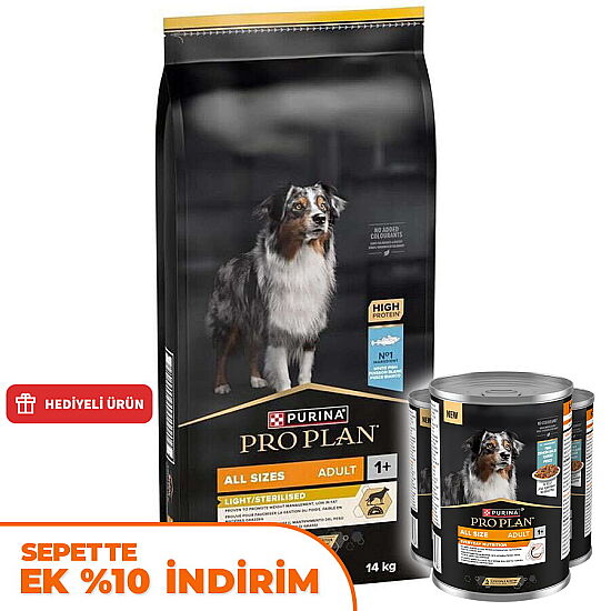 Pro Plan Light Sterilised Balıklı Kısırlaştırılmış Köpek Maması 14 Kg + 3 Adet Pro Plan Konserve 400 Gr - 1