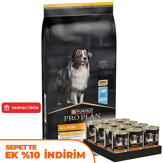 Pro Plan Light Sterilised Balıklı Kısırlaştırılmış Köpek Maması 14 Kg + 12 Adet Pro Plan Konserve 400 Gr - 1