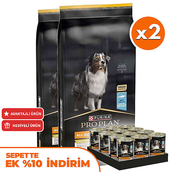 Pro Plan Light Sterilised Balıklı Kısırlaştırılmış Köpek Maması 14 Kg x 2 Adet + 12 Adet Pro Plan Konserve - 1